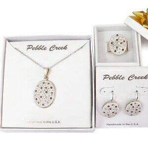 Handcrafted Swarovski Amethyst Crystal & Clay Oval Pendant Set